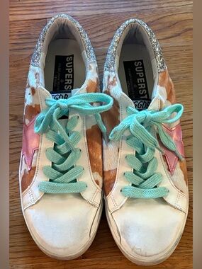 Golden Goose Superstar Faux Fur Trainers, Cow Print, Size 44, EUC